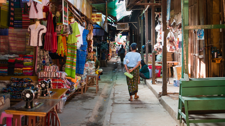 Bagan , Myanmar - October 21, 2016: Mani Sithu Market in Nyaung-U village, Bagan, Myanmar (Burma)のeditorial素材