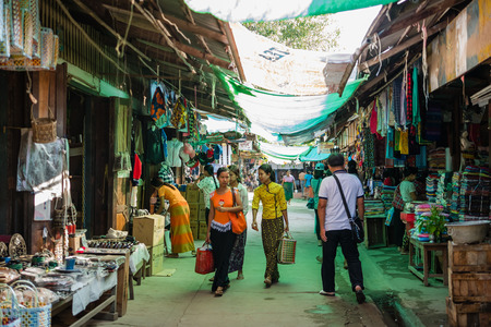 Bagan , Myanmar - October 21, 2016: Mani Sithu Market in Nyaung-U village, Bagan, Myanmar (Burma)のeditorial素材