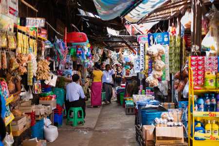 Bagan , Myanmar - October 21, 2016: Tourist at Mani Sithu Market in Nyaung-U village, Bagan, Myanmar (Burma)のeditorial素材