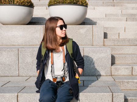 Tourist visiting Ehwa womans university. This is the first women university in South Korea.の写真素材