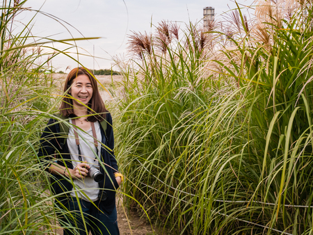 Tourist visiting Haneul Park, Haneul Park consists of vast grassland in Seoul, South Korea.の写真素材