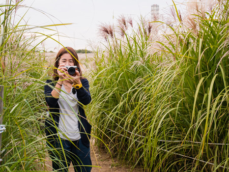 Tourist visiting Haneul Park, Haneul Park consists of vast grassland in Seoul, South Korea.の写真素材