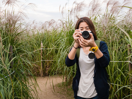 Tourist visiting Haneul Park, Haneul Park consists of vast grassland in Seoul, South Korea.の写真素材
