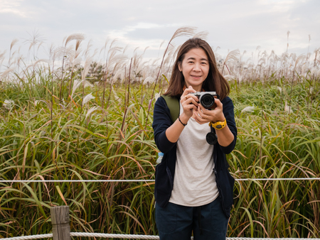 Tourist visiting Haneul Park, Haneul Park consists of vast grassland in Seoul, South Korea.の写真素材