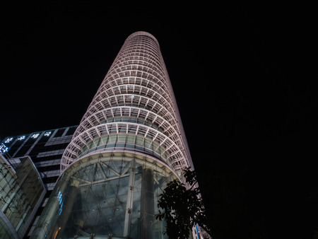 Seoul, South Korea - October 16, 2017: Building at Cheonggyecheon Stream Park at night....