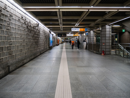 Seoul, South Korea - October 16, 2017: Interior of Gwanghwamun subway station at night in Seoul, South Korea.のeditorial素材