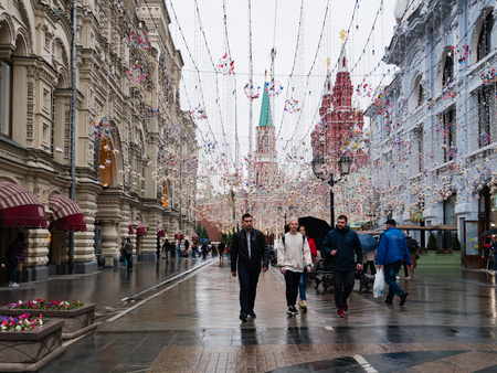 Moscow, Russia - June 10, 2018: Nikolskaya street in  Moscow city centre, Russiaのeditorial素材