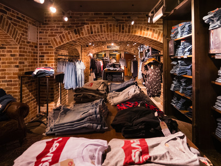 Moscow, Russia - June 10, 2018: Levi's shop in GUM department store in Moscow, Russia.のeditorial素材
