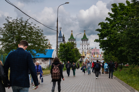 Moscow, Russia - June 10, 2018: People walking from metro to Izmailovsky Kremlin in Moscow, Russiaのeditorial素材