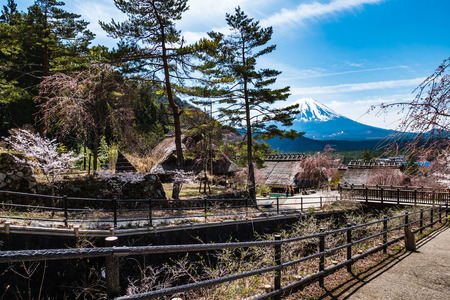 Yamanashi, Japan - April 20, 2017 : Saiko Iyashino-Sato Nenba ancient japanese village is a reconstructed Japanese village where visitors can explore In each individual building, enjoy traditional craft making activities.のeditorial素材