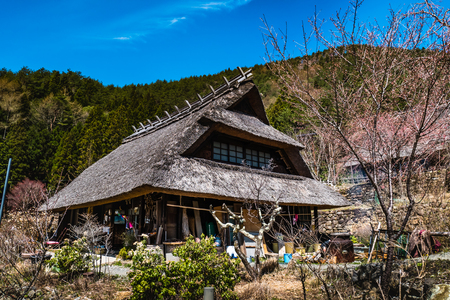 Yamanashi, Japan - April 20, 2017 : Saiko Iyashino-Sato Nenba ancient japanese village is a reconstructed Japanese village where visitors can explore In each individual building, enjoy traditional craft making activities.のeditorial素材