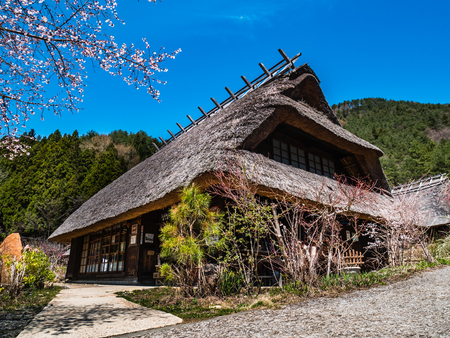Yamanashi, Japan - April 20, 2017 : Saiko Iyashino-Sato Nenba ancient japanese village is a reconstructed Japanese village where visitors can explore In each individual building, enjoy traditional craft making activities.のeditorial素材
