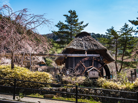 Yamanashi, Japan - April 20, 2017 : Saiko Iyashino-Sato Nenba ancient japanese village is a reconstructed Japanese village where visitors can explore In each individual building, enjoy traditional craft making activities.のeditorial素材