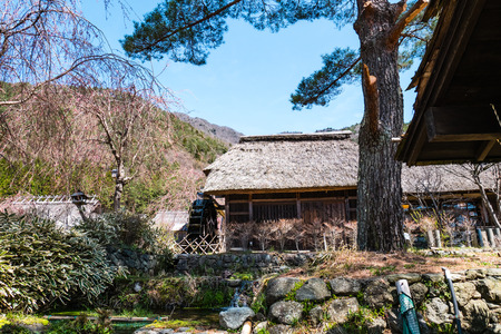 Yamanashi, Japan - April 20, 2017 : Saiko Iyashino-Sato Nenba ancient japanese village is a reconstructed Japanese village where visitors can explore In each individual building, enjoy traditional craft making activities.のeditorial素材