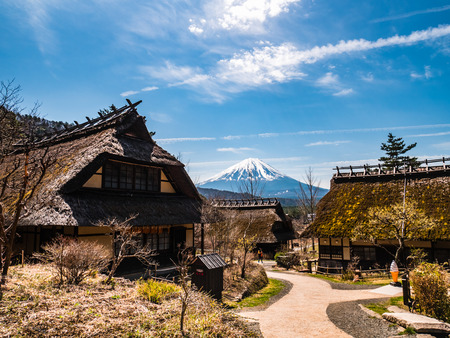 Yamanashi, Japan - April 20, 2017 : Saiko Iyashino-Sato Nenba ancient japanese village is a reconstructed Japanese village where visitors can explore In each individual building, enjoy traditional craft making activities.のeditorial素材