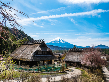 Yamanashi, Japan - April 20, 2017 : Saiko Iyashino-Sato Nenba ancient japanese village is a reconstructed Japanese village where visitors can explore In each individual building, enjoy traditional craft making activities.のeditorial素材