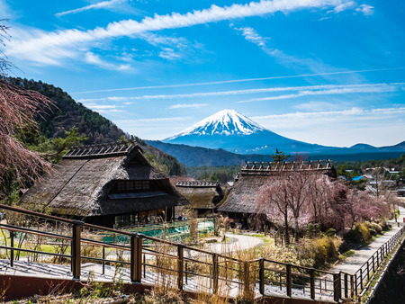 Yamanashi, Japan - April 20, 2017 : Saiko Iyashino-Sato Nenba ancient japanese village is a reconstructed Japanese village where visitors can explore In each individual building, enjoy traditional craft making activities.のeditorial素材
