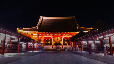 Tokyo, Japan - October 29, 2018: Tourist visiting Sensoji Temple in the evening, this temple is oldest temple in Tokyo and one of the most significant Buddhist temples located in Asakusa, Tokyo, Japanのeditorial素材