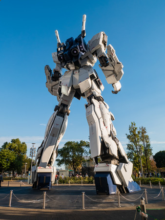 Tokyo, Japan - October 30, 2018: Full-size Mobile suit RX-0 Unicorn Gundam replica from the Mobile Suit Gundam Unicorn series at Diver City Tokyo Plaza in Odaiba, Tokyo, Japanのeditorial素材