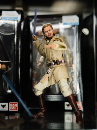 Tokyo, Japan - October 30, 2018: Close up of S.H.Figuarts Star Wars Obi-Wan Kenobi on display shelf at Yamashiroya store in Ueno, Tokyo, Japan. It is an action figure series S.H.Figuarts based on base on famous Star Wars âs characters.のeditorial素材