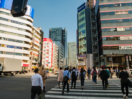 Tokyo, Japan - October 30, 2018: Cityscape of Shibadaimon area in Minato district, Tokyo, Japanのeditorial素材