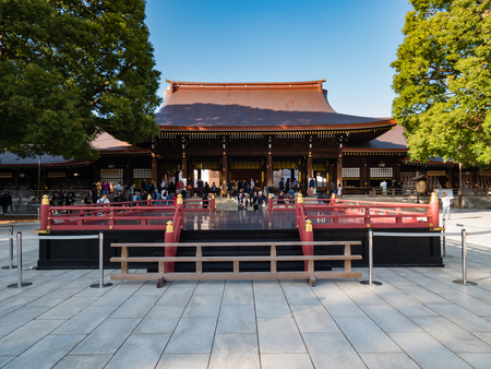 Tokyo, Japan - October 31, 2018: Tourists visiting Meiji-jingu shrine, Meiji Shrine in Shibuya, Tokyo, Japan. It is the Shinto shrine built in 1920.のeditorial素材