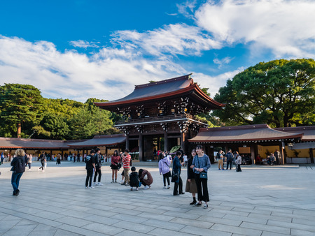 Tokyo, Japan - October 31, 2018: Tourists visiting Meiji-jingu shrine, Meiji Shrine in Shibuya, Tokyo, Japan. It is the Shinto shrine built in 1920.のeditorial素材