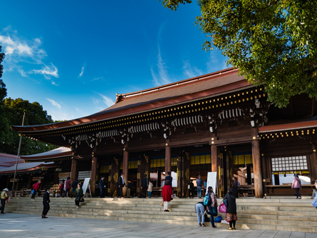 Tokyo, Japan - October 31, 2018: Tourists visiting Meiji-jingu shrine, Meiji Shrine in Shibuya, Tokyo, Japan. It is the Shinto shrine built in 1920.のeditorial素材