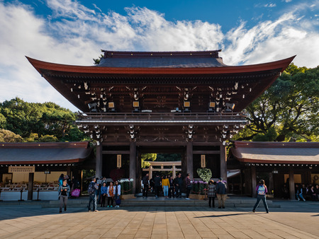 Tokyo, Japan - October 31, 2018: Tourists visiting Meiji-jingu shrine, Meiji Shrine in Shibuya, Tokyo, Japan. It is the Shinto shrine built in 1920.のeditorial素材