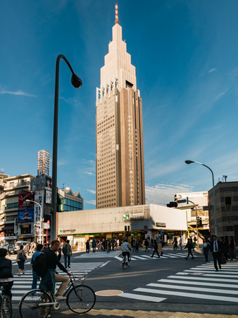 Tokyo, Japan - October 31, 2018: Yoyogi station with NTT Docomo Yoyogi Building at the background in Shinjuku, Tokyo, Japanのeditorial素材