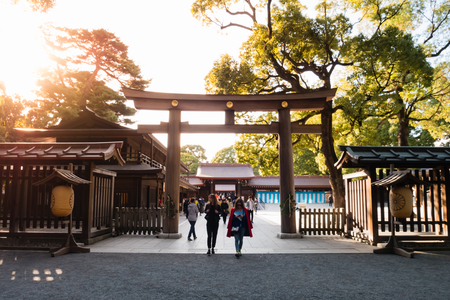 Tokyo, Japan - October 31, 2018: Tourists visiting Meiji-jingu shrine, Meiji Shrine in Shibuya, Tokyo, Japan. It is the Shinto shrine built in 1920.のeditorial素材