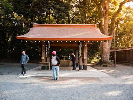 Tokyo, Japan - October 31, 2018: Tourists visiting Meiji-jingu shrine, Meiji Shrine in Shibuya, Tokyo, Japan. It is the Shinto shrine built in 1920.のeditorial素材