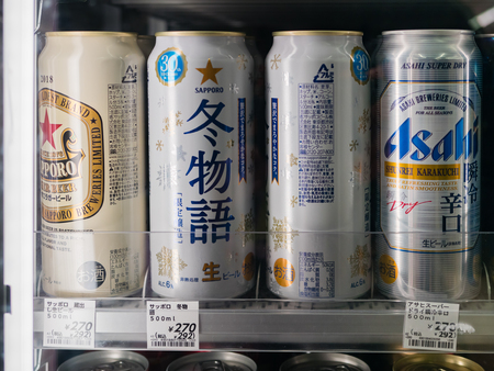Japanese beer cans in in convenience stores near Lake Kawaguchi, Yamanashi, Japanのeditorial素材
