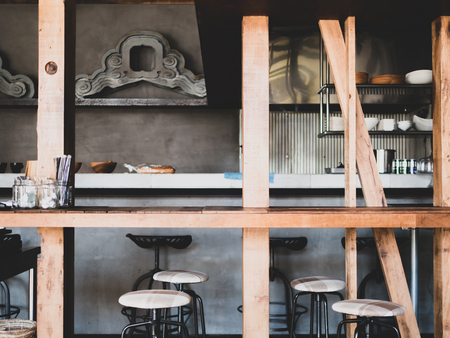 Kawaguchi, Japan - November 1, 2018: Interior of Japanese modern style cafe near Lake Kawaguchi, Yamanashi, Japan.のeditorial素材