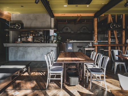 Kawaguchi, Japan - November 1, 2018: Interior of Japanese modern style cafe near Lake Kawaguchi,...