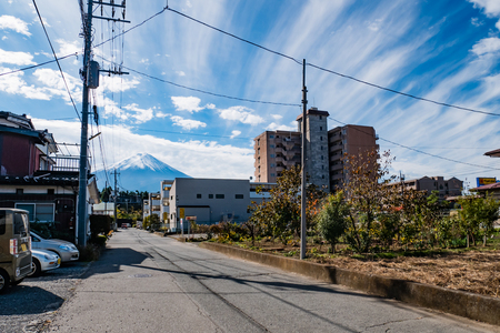 Kawaguchi, Japan - November 1, 2018: Cityscape near Kawagichiko lake, Yamanashi, Japan. Lake Kawaguchi is part of Fuji Five Lakes in Fuji-Hakone-Izu National Parkのeditorial素材