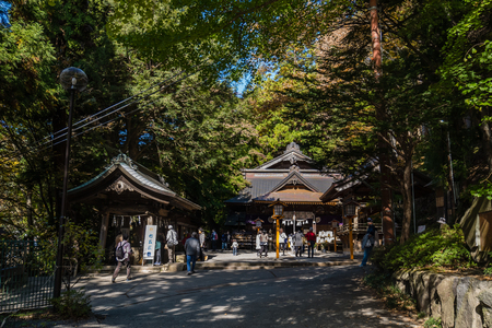 Kawaguchi, Japan - November 1, 2018: Arakura Sengen Shrine in Fujiyoshida, Yamanashi Prefecture near to Chureito Pagoda, It was built as a peace memorial in 1963のeditorial素材