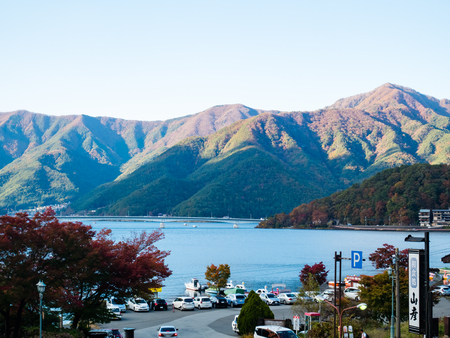 Kawaguchi, Japan - November 1, 2018: Lake Kawaguchi view from Tenjo-Yama Park at Mount Kachi Kachi Ropewayのeditorial素材