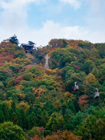 Kawaguchi, Japan - November 1, 2018: Cable car of Mt. Kachi Kachi Ropeway near lake Kawaguchi, Japanのeditorial素材