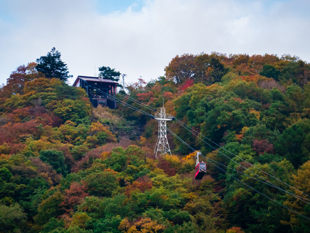 Kawaguchi, Japan - November 1, 2018: Cable car of Mt. Kachi Kachi Ropeway near lake Kawaguchi, Japanのeditorial素材