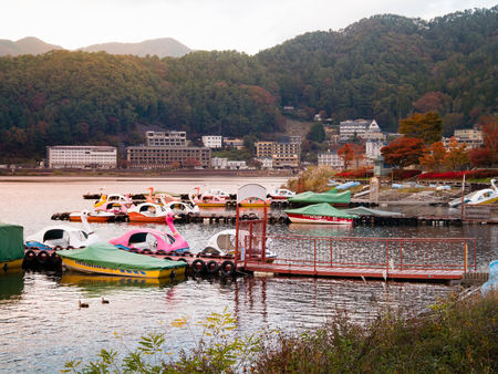 Kawaguchi, Japan - November 1, 2018: Beautiful scenery of lake Kawaguchi, Japanのeditorial素材