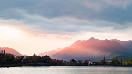 Beautiful scenery of lake Kawaguchi, Japanの写真素材