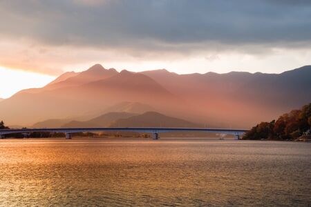 Beautiful scenery of lake Kawaguchi, Japanの写真素材