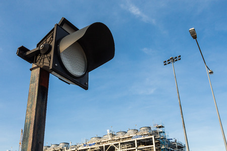 Warning strobe light with blue skyの写真素材