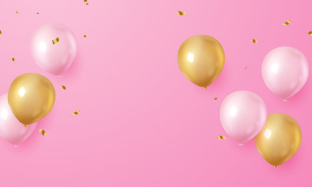 Elegant pink balloon background for festival and festive decoration. Vector illustration.のイラスト素材