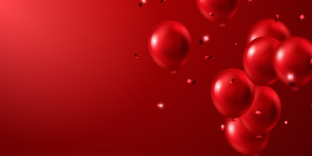 3D realistic red balloon background design vector illustration luxuryのイラスト素材
