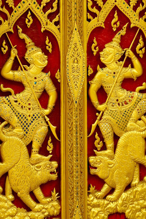 The wooden craft on the board shown as the giant rides the tiger の写真素材