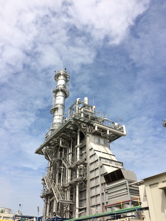 Power plant with HRSG in morning sky