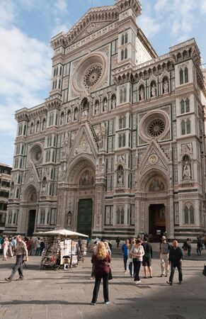 Florence, Italy-October 22, 2013: The Duomo, or Catherdral, in Florence. The front was a beautiful mix of different colors of marble.のeditorial素材