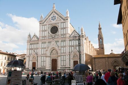 Florence, Italy-October 22, 2013: The Basilica di Santa Croce (Basilica of the Holy Cross) is the principal Franciscan Basilica in Florence and a major tourist attraction.のeditorial素材